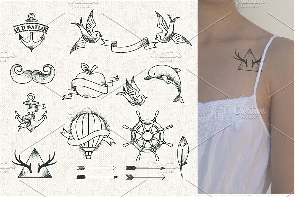 时尚风格纹身矢量图形 Hipster Style Tattoo – vector插图(1)