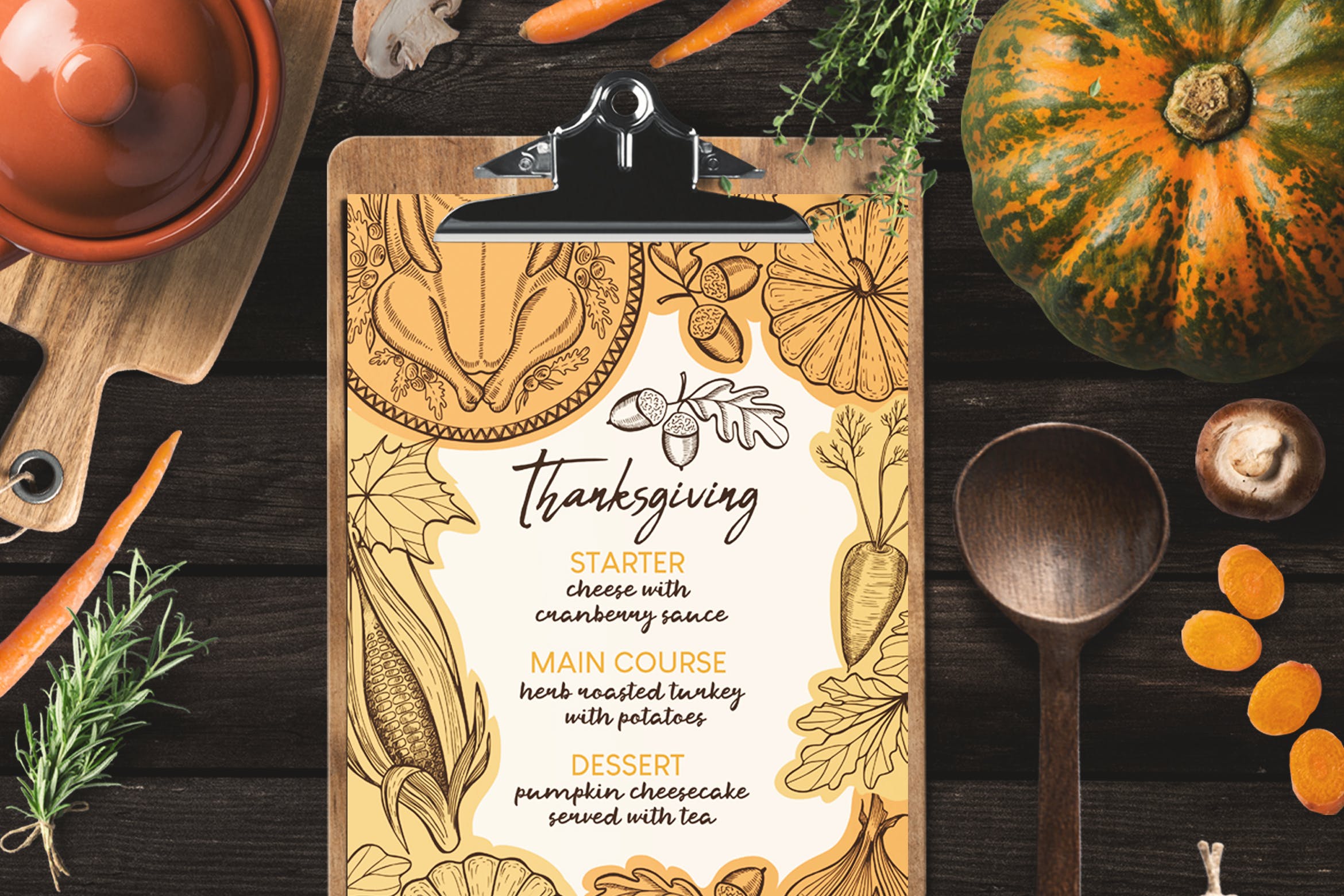 西餐厅感恩节特别主题菜单设计模板 Thanksgiving Food Menu插图