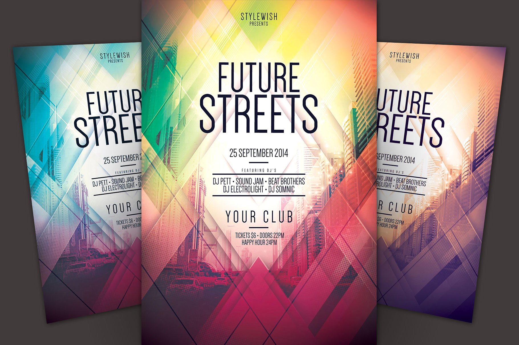 时尚科幻DJ音乐会活动海报传单模板 Future Streets Flyer Template插图