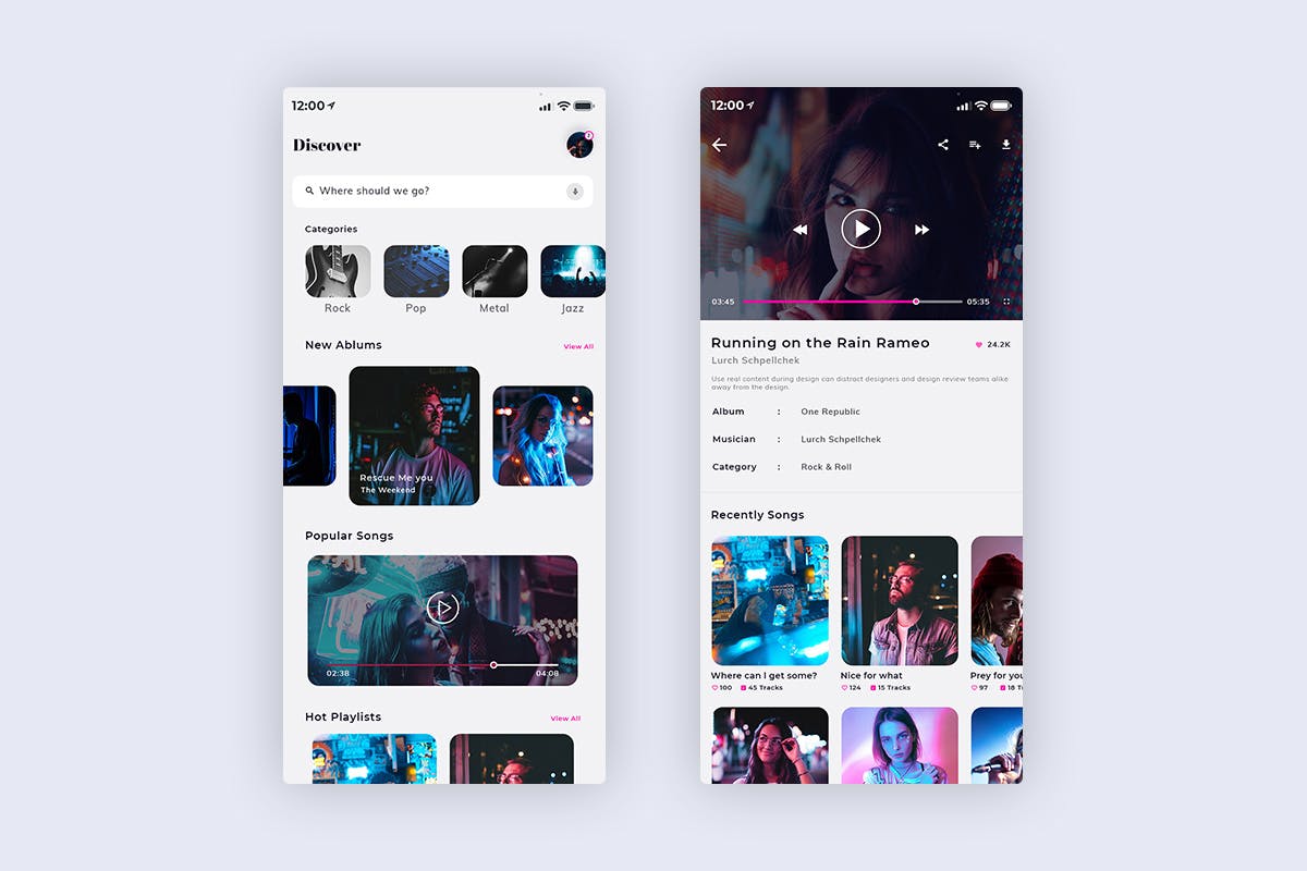 在线音乐播放APP应用UI设计套件[白天版本] Xonique-Music Mobile App UI Kit Light Version插图(1)