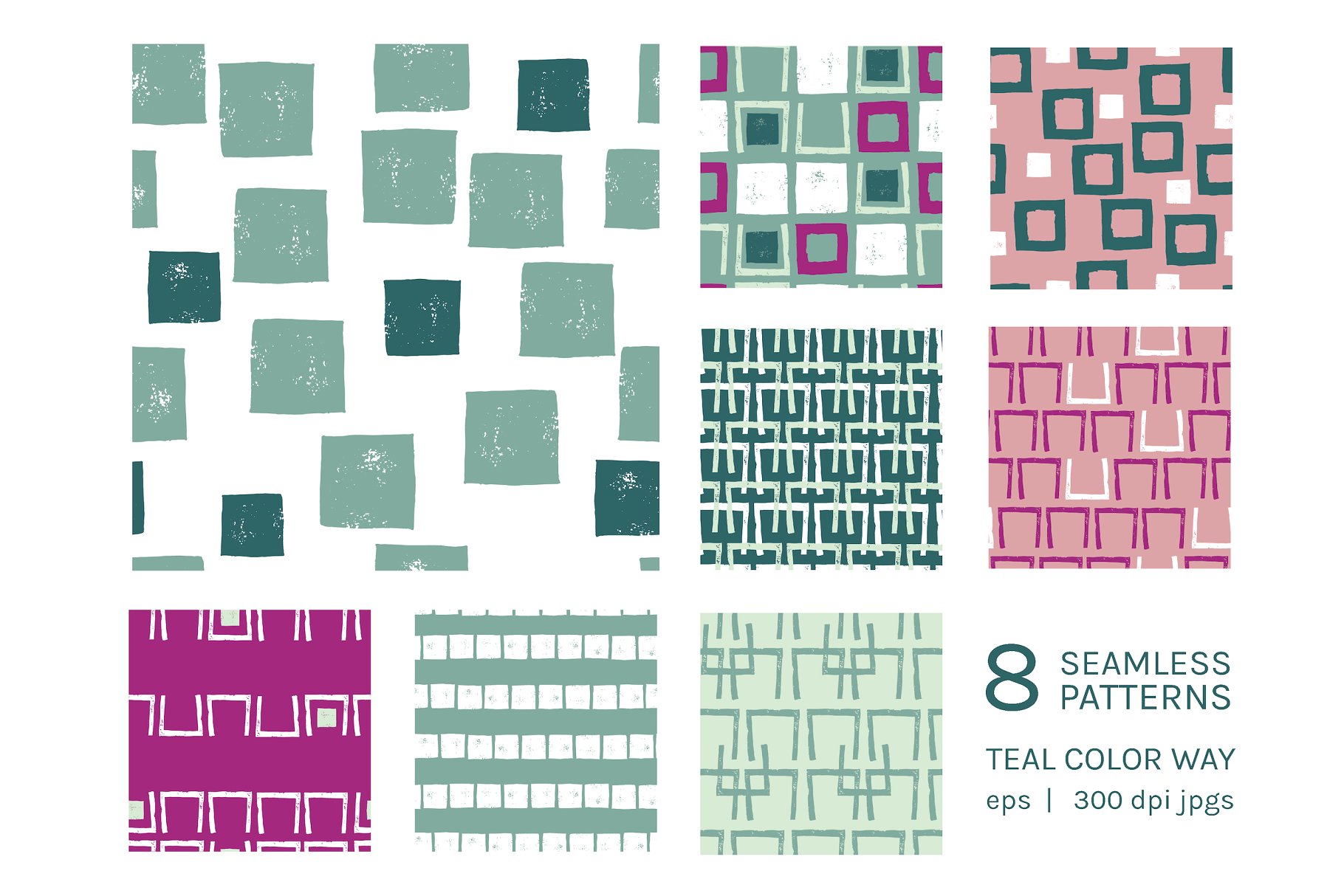 复古手绘方格图案无缝纹理 Retro Squares | Seamless Patterns插图(6)