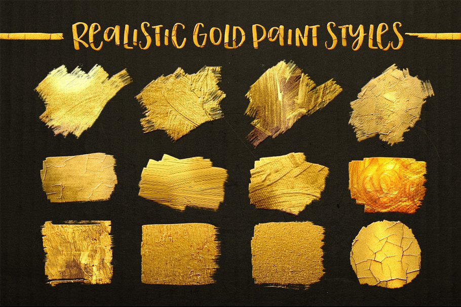 浮雕&扁平金属效果图层样式大合集 Gold Paint Effect for Photoshop插图(2)