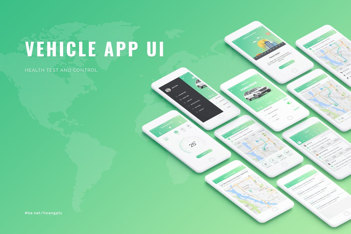 车辆健康跟踪管理手机APP应用UI套件 Vehicle App UI concept插图