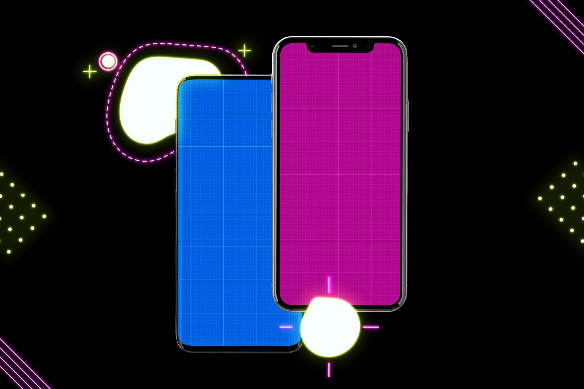 高质量霓虹灯风格iOS/Android手机样机模板 Neon IOS & Android插图(9)