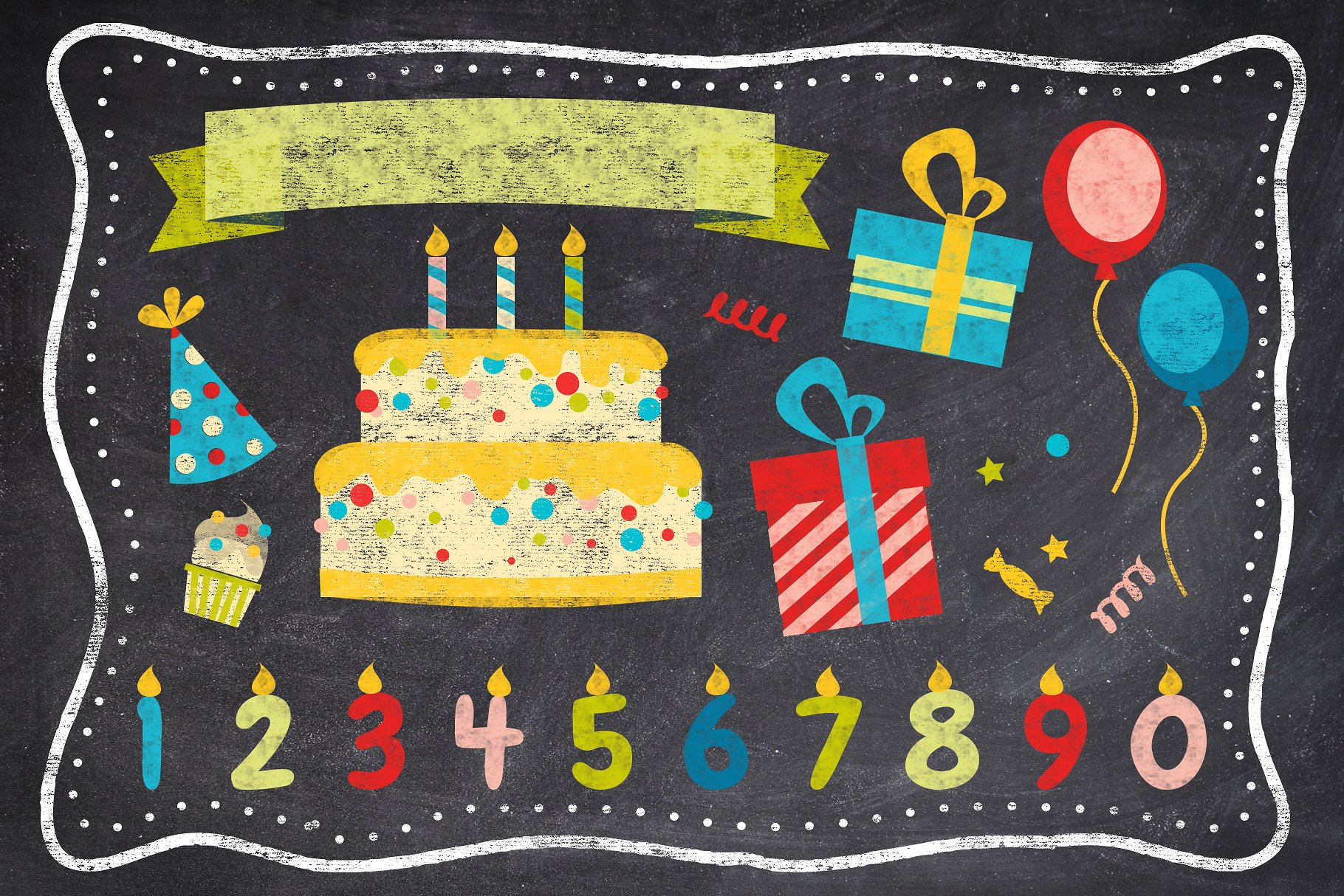 粉笔效果的生日派对海报模板 Chalk Birthday Party Flyer Bundle [psd]插图(2)
