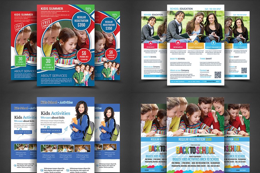 学校教育机构宣传传单模板 School Education Flyer Bundle插图