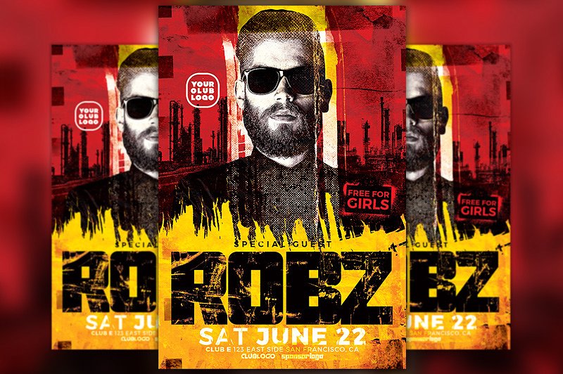 DJ音乐活动DJ灵魂人物海报设计模板 DJ Robz Club Party Flyer Template插图
