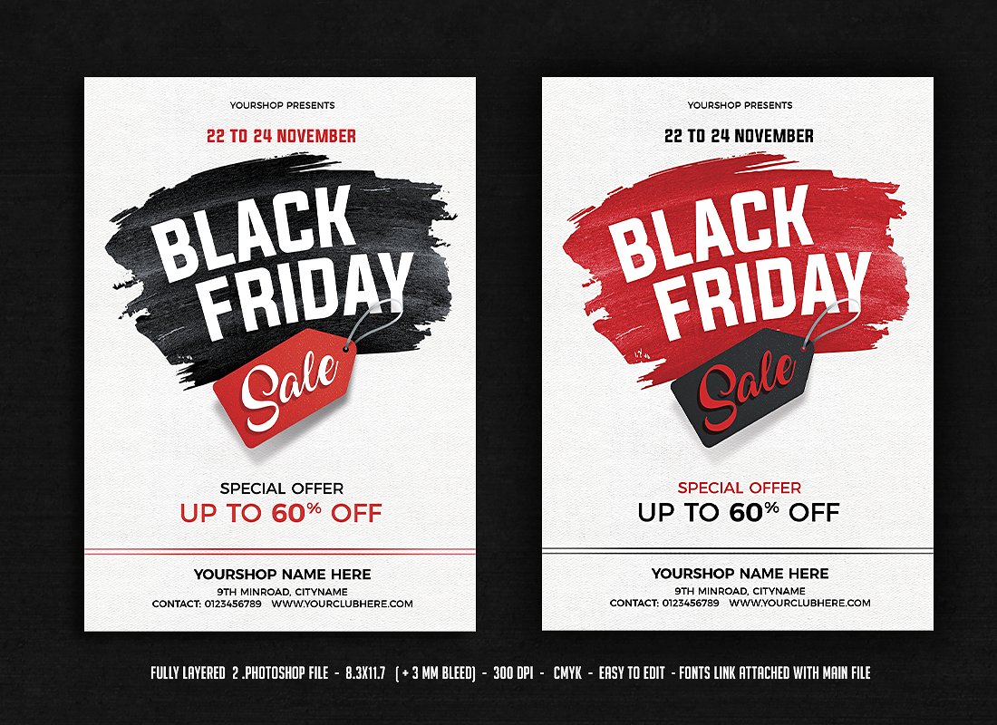 黑色星期五购物促销活动传单模板 Black Friday Flyer插图