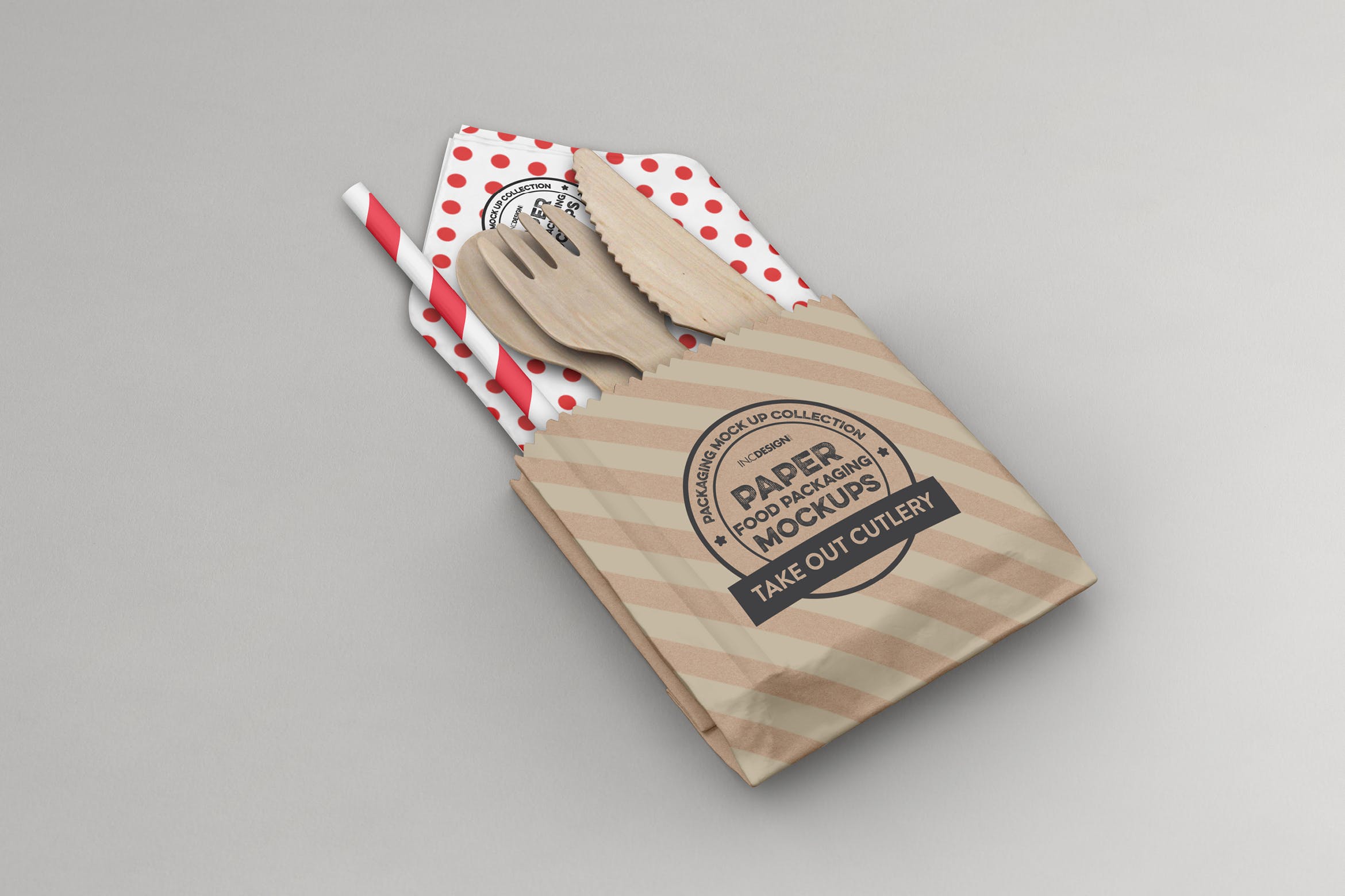 一次性外卖餐具包装设计样机模板 Takeout Cutlery Mockup插图