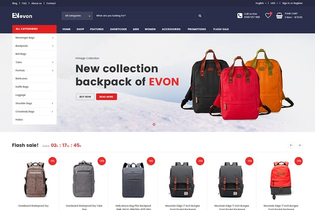 时尚箱包品牌电商网站PSD模板 Evon – eCommerce PSD Template插图(6)