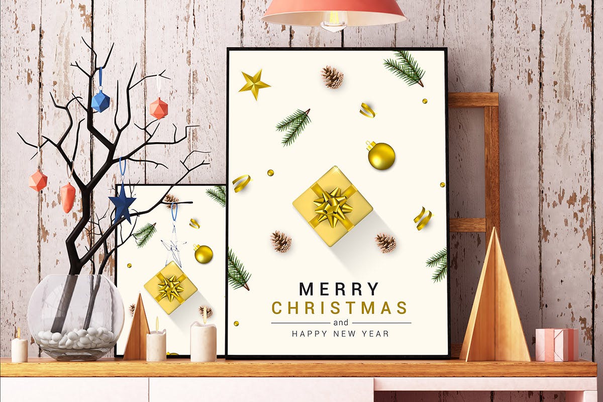 圣诞节/新年祝福主题贺卡设计模板v1 Merry Christmas and Happy New Year greeting cards插图(4)