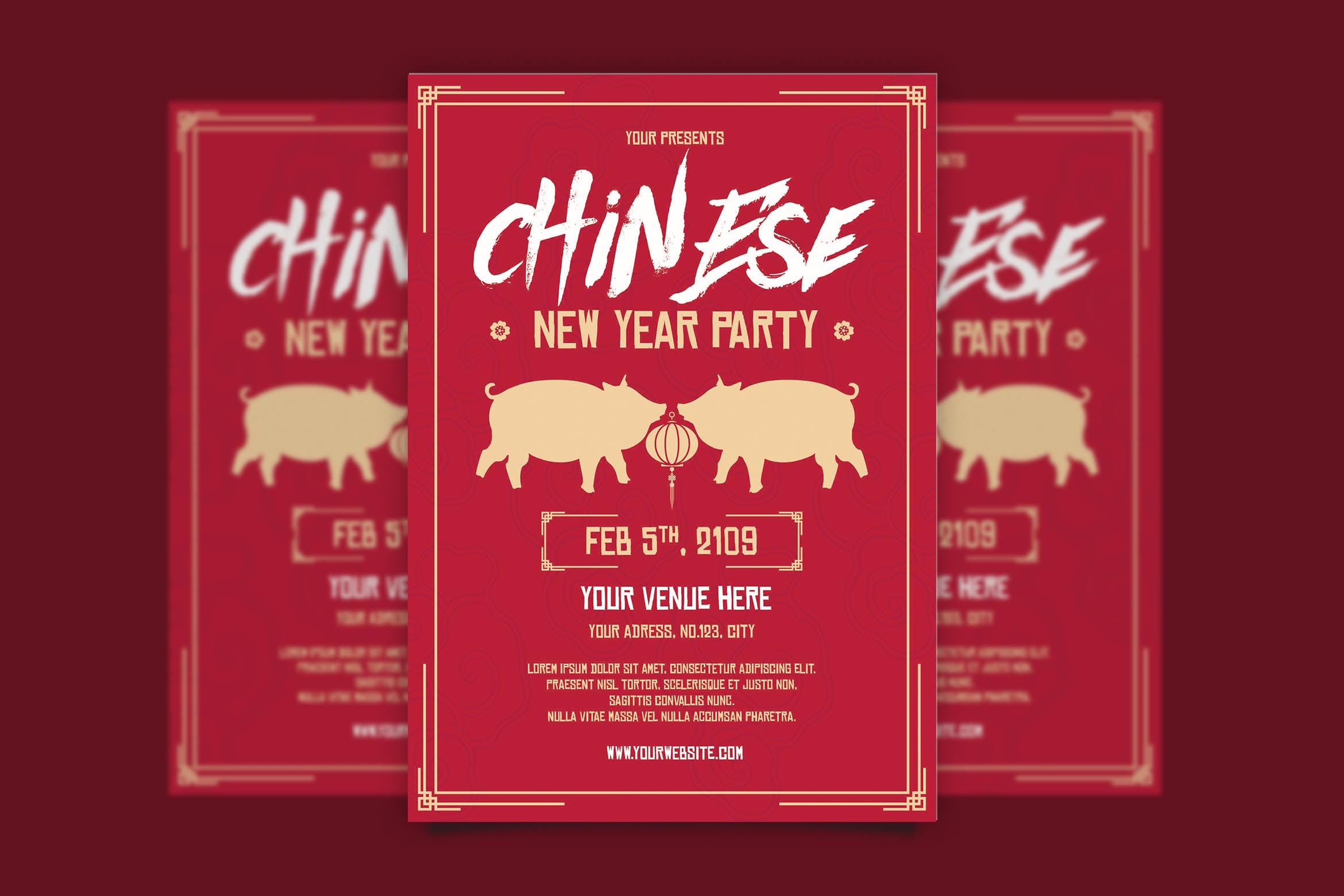 大红色中国风新春海报传单设计模板 Chinese New Year插图