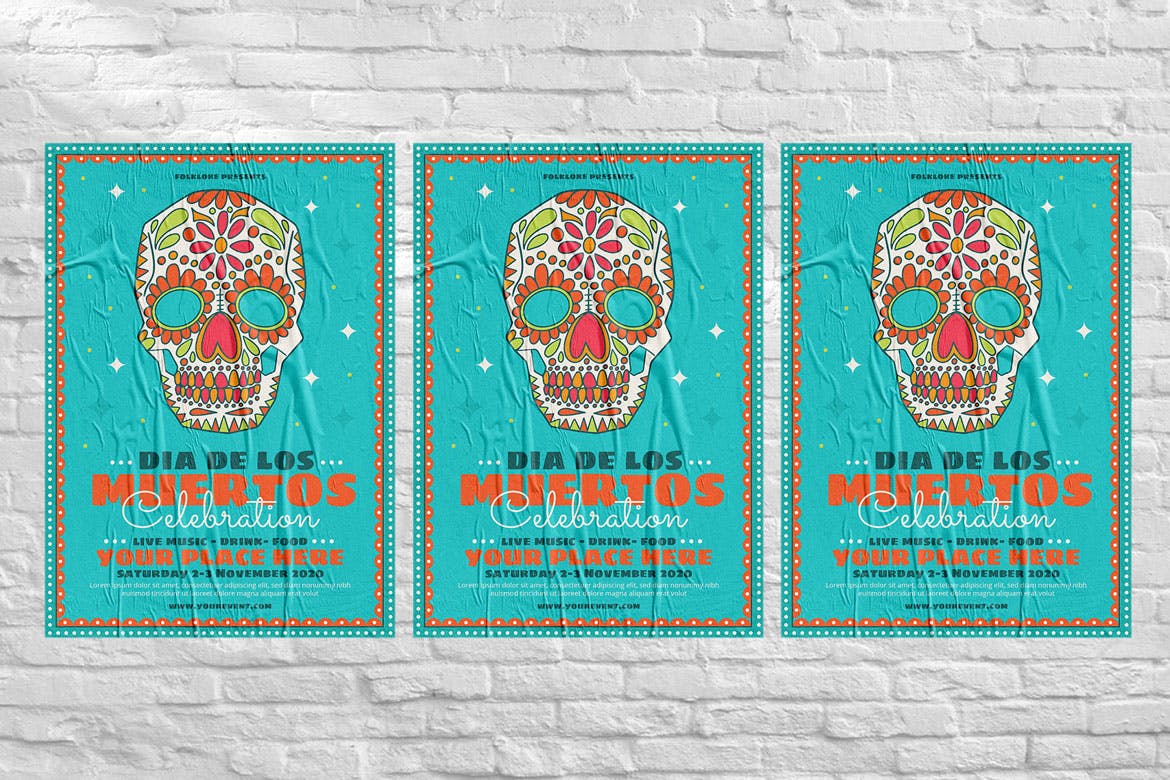 墨西哥亡灵节现场音乐会表演宣传海报设计模板 Dia De Los Muertos Festival插图(3)