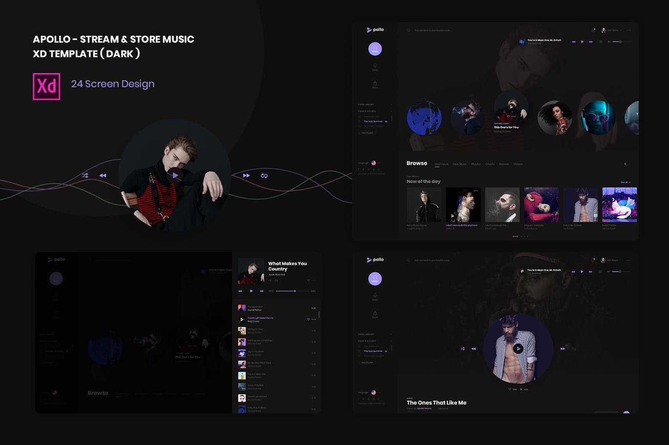 流媒体在线音乐网站UI设计XD模板 Stream & Store Music XD Template ( Dark version )插图