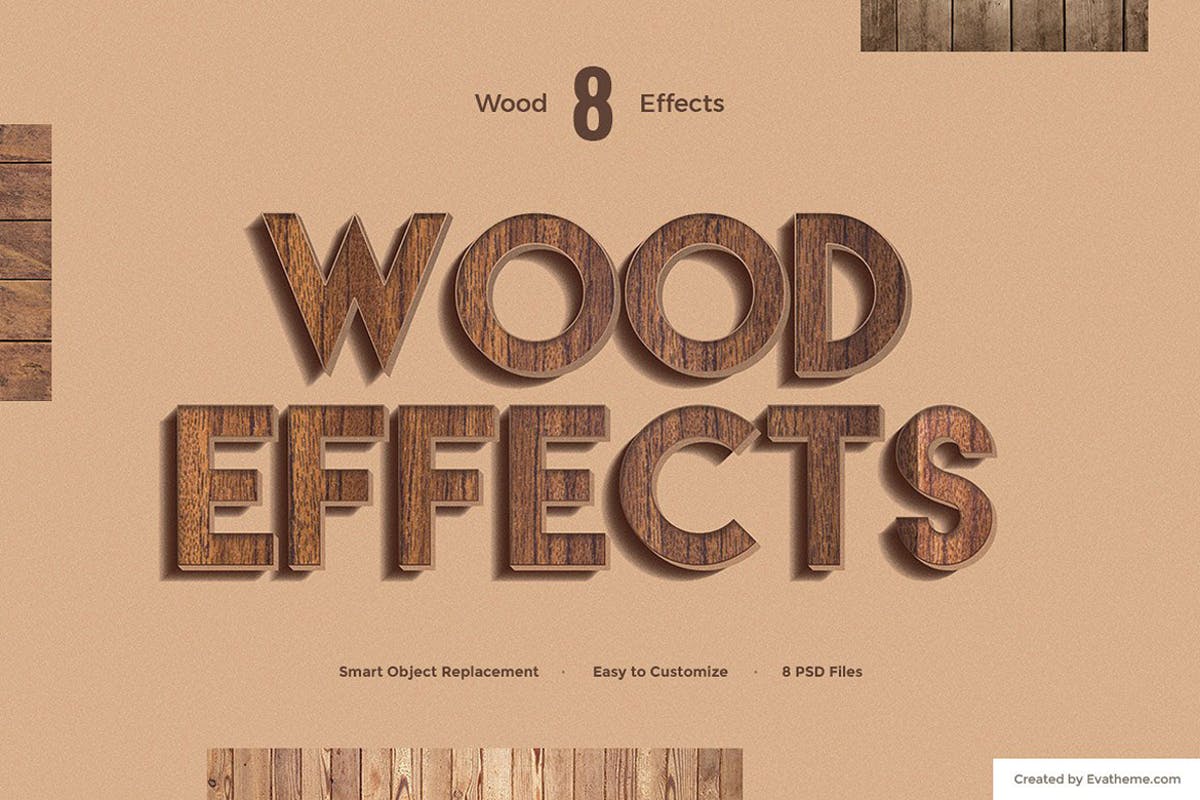 8款超逼真木纹效果PS字体样式 8 Wood Text Effects插图