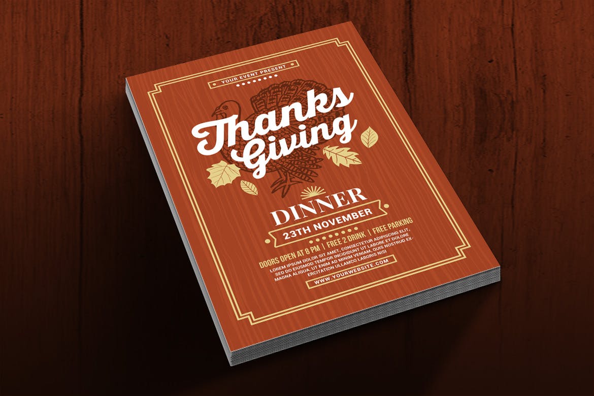 餐厅感恩节主题活动海报传单设计模板 Thanksgiving Dinner Flyer插图(1)