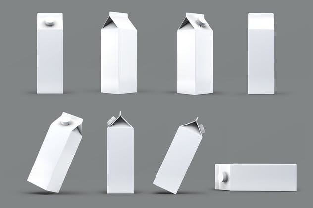 4种牛奶/果汁盒包装设计样机套装 4 Types Milk / Juice Cartons Bundle Mock-Up插图(7)