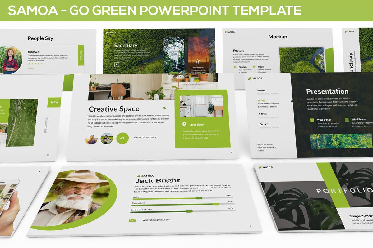 自然绿色植物主题PPT幻灯片模板 Samoa – Green Campaign Powerpoint Template插图