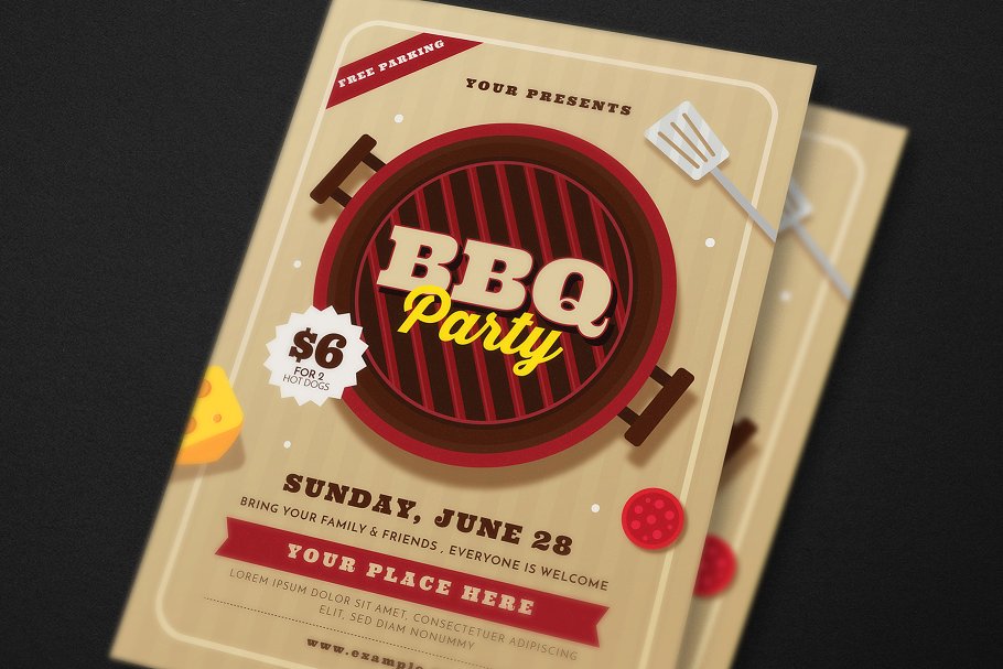烧烤派对宣传单设计素材模板 BBQ Party Event Flyer插图(1)