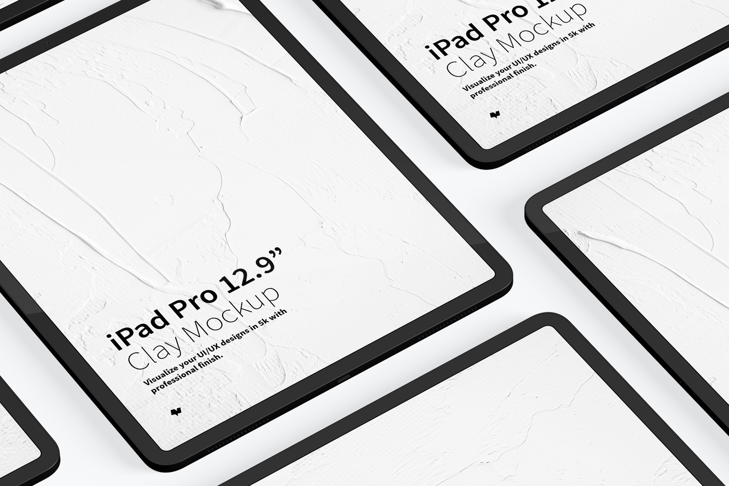 iPad Pro平板电脑屏幕界面设计预览图等距网格样机02 Clay iPad Pro 12.9” Mockup, Grid Layout 02插图(1)