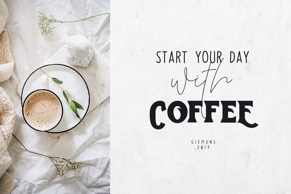 创意装饰设计/无衬线字体/连笔书法钢笔字体三合一 Toast Bread Coffee Typeface插图(2)