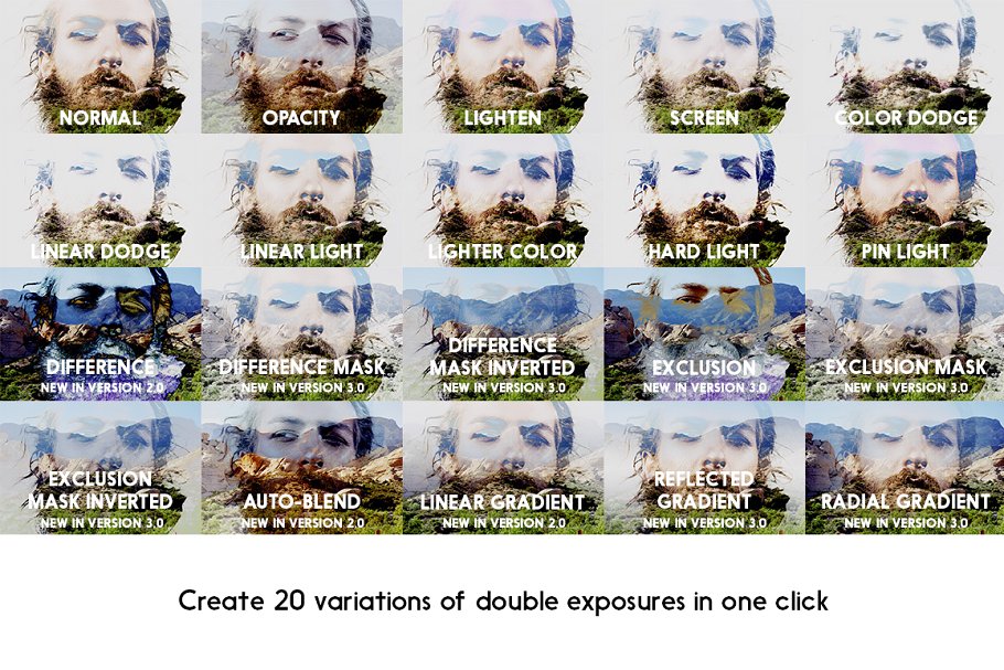 双重曝光人物照片特效PS动作 Double Exposure Kit插图(1)