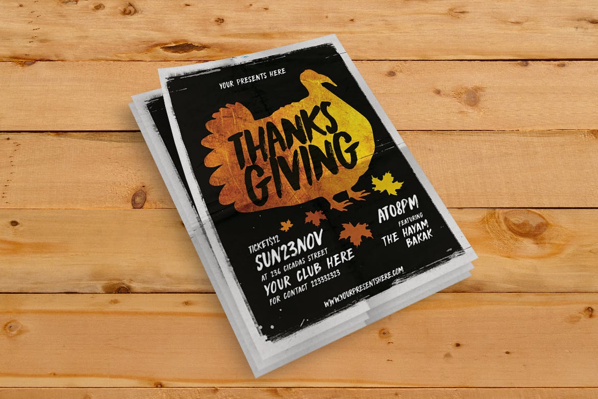 感恩节主题派对活动手绘设计风格海报传单模板 Thanksgiving Flyer插图(3)