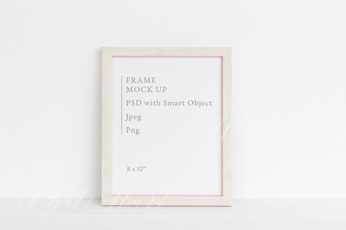 粉色相框画框框架样机 Minimal wooden pink frame mock up插图