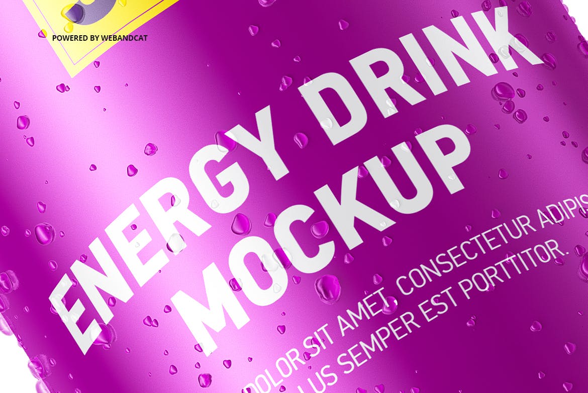 能量饮料罐头外观设计样机模板 Energy Drink Can Mock-up with Water Droplets插图(4)