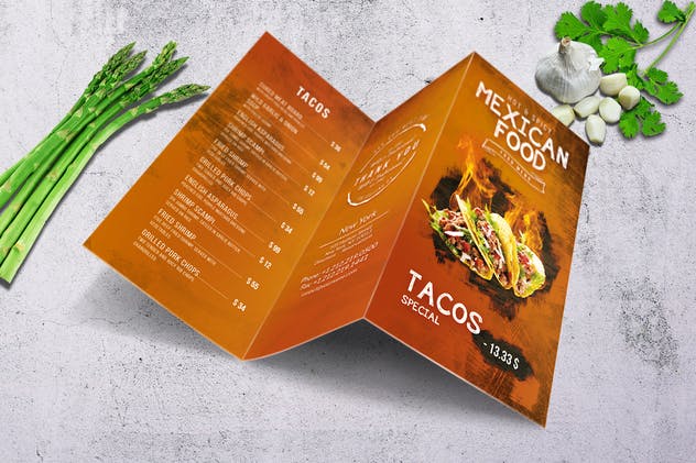 墨西哥美食三折页餐厅菜单模板 Mexican A4 US Letter Trifold Food Menu插图(5)