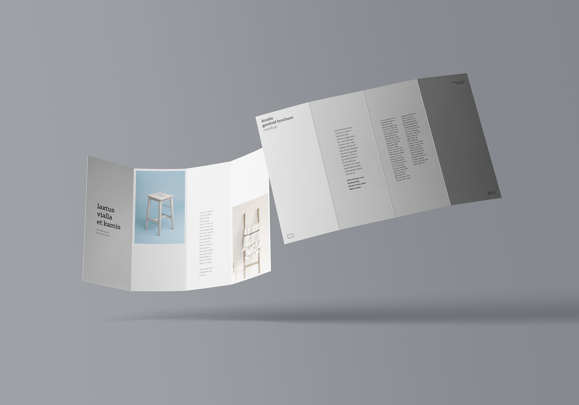 双门折叠宣传册设计效果图样机模板 Double Gatefold Brochure Mockup插图(7)