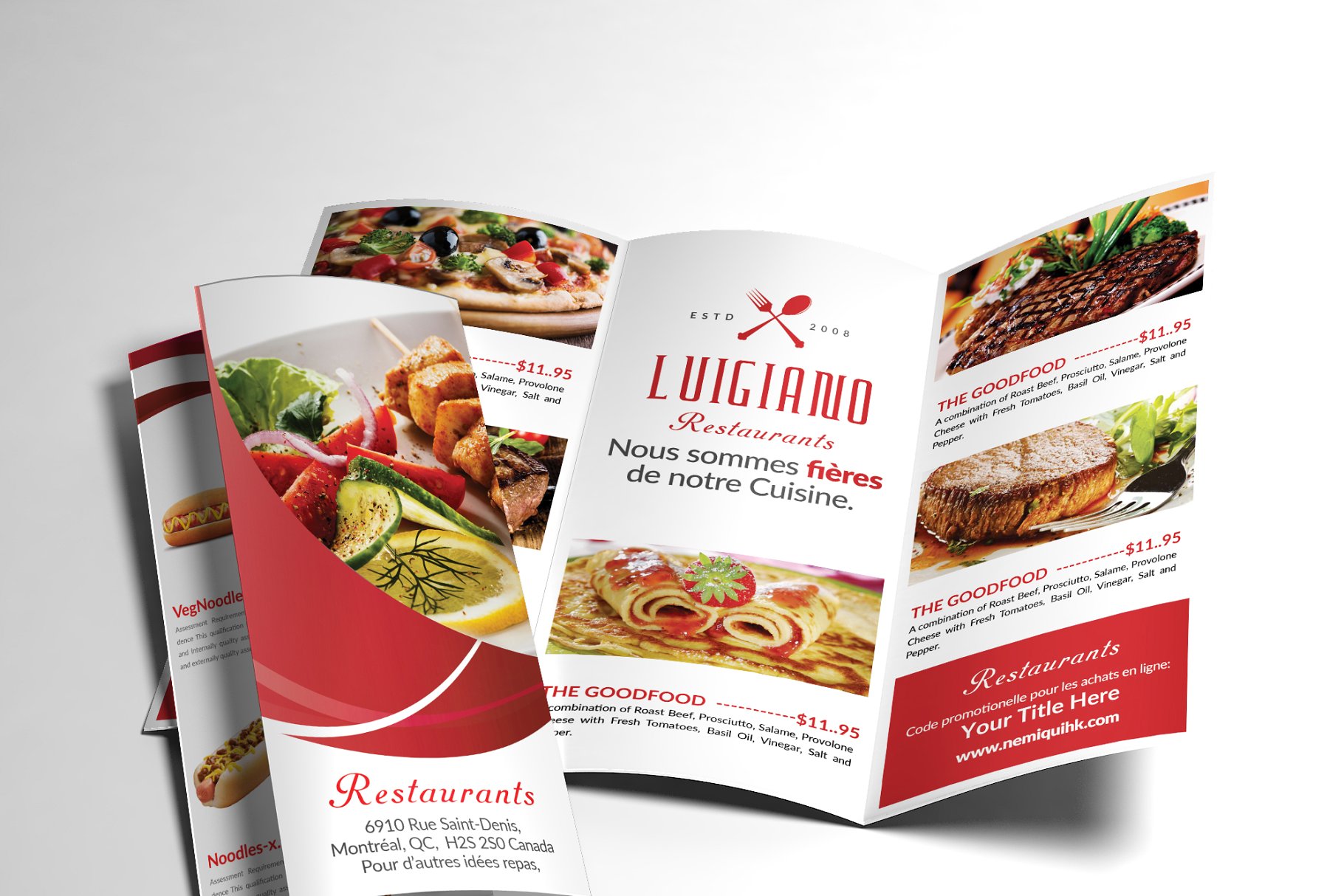 西式餐点西餐厅三折页菜单模板 Restaurant Menu Tri-fold Brochure插图