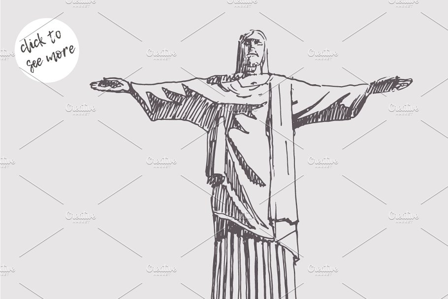 钢笔素描里约热内卢基督像 Set of sketches of The Jesus, Brazil插图(1)
