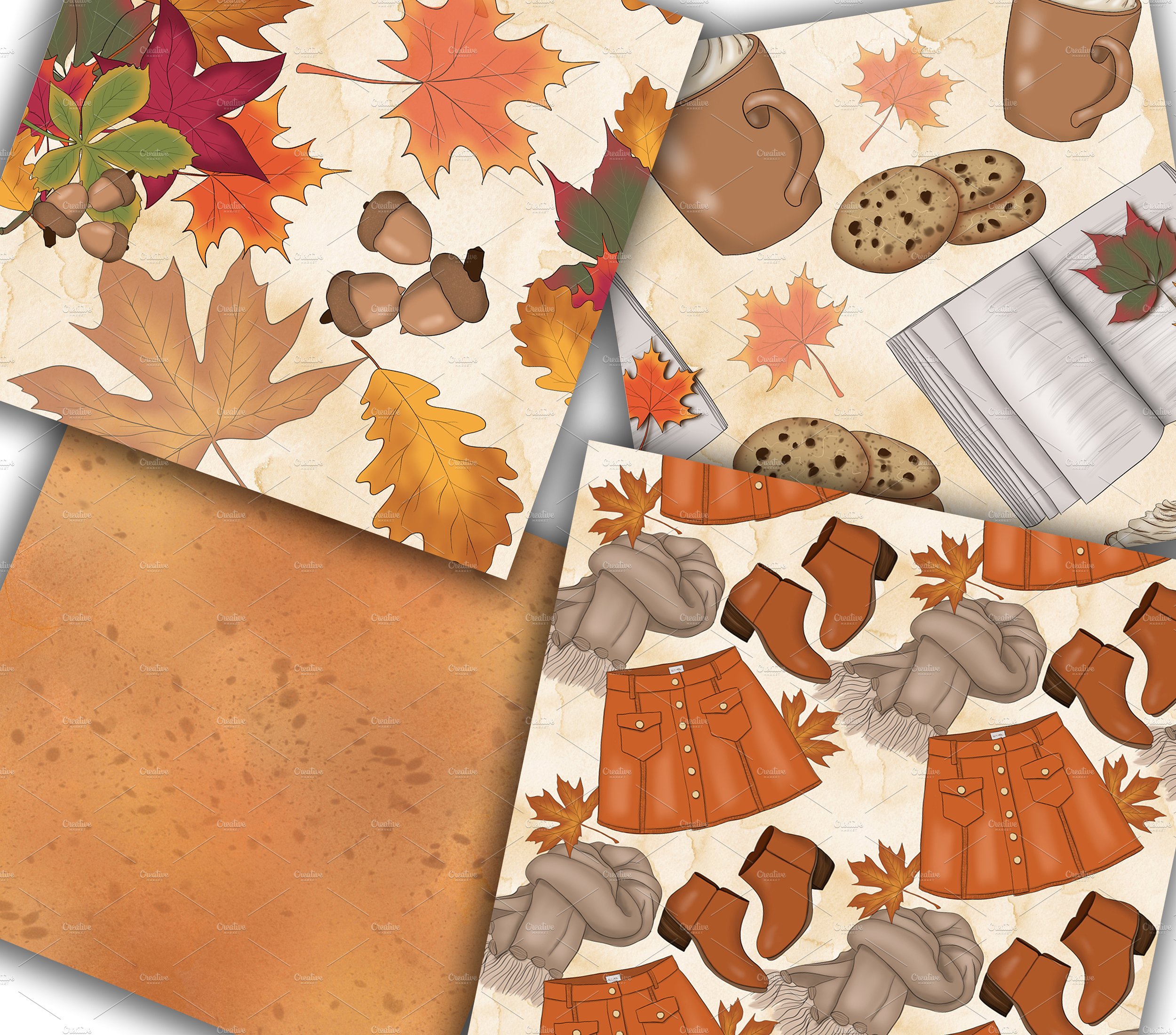 丰收的季节手绘设计插画素材+纹理 Happy Fall Autumn Design Kit插图(8)