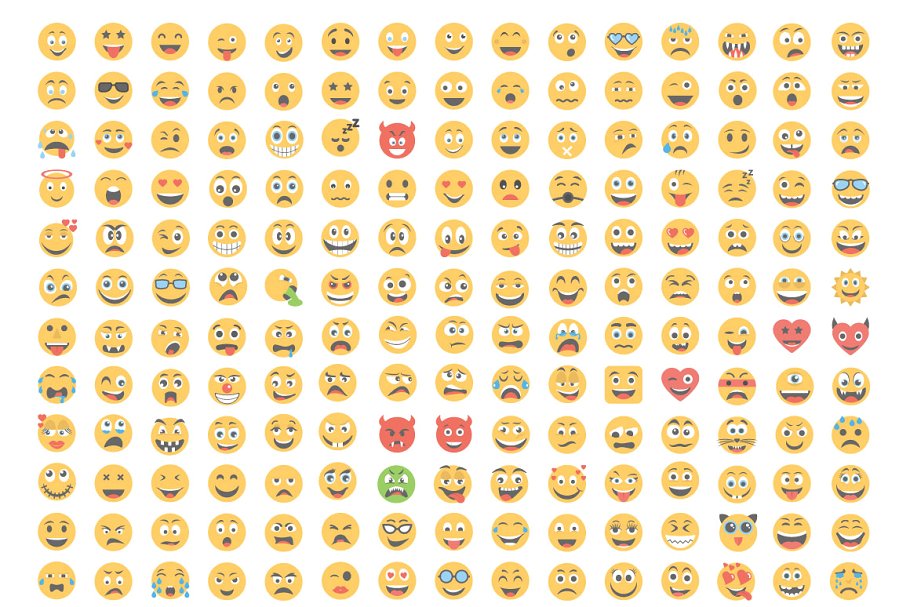 1000个卡通笑脸平面图标 1000 Flat Smiley Icons插图(1)