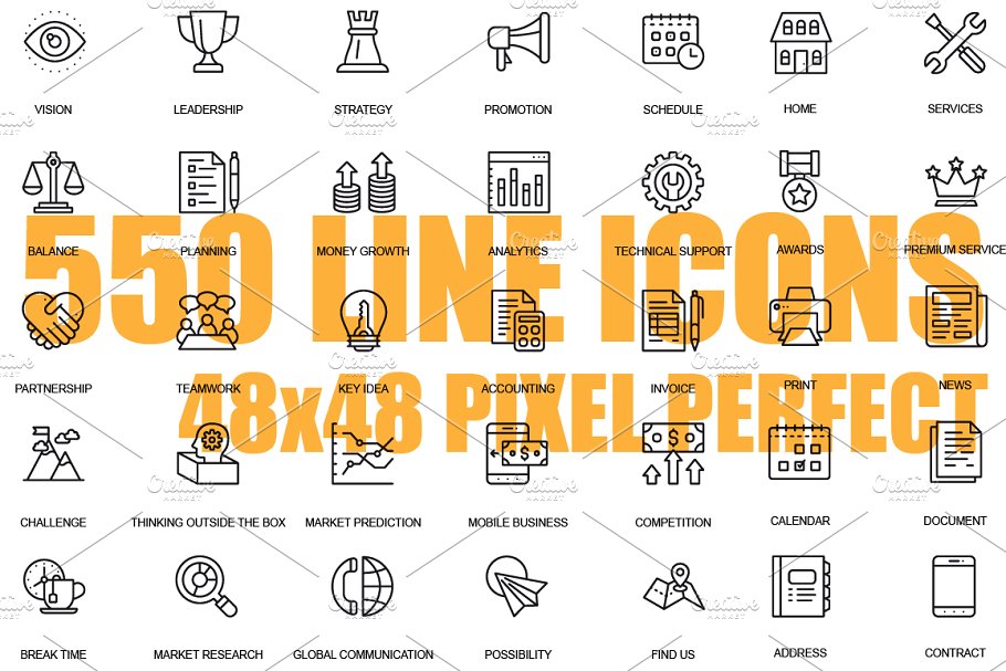 550枚商业设计理念线条图标 550 Line Icons Bundle插图