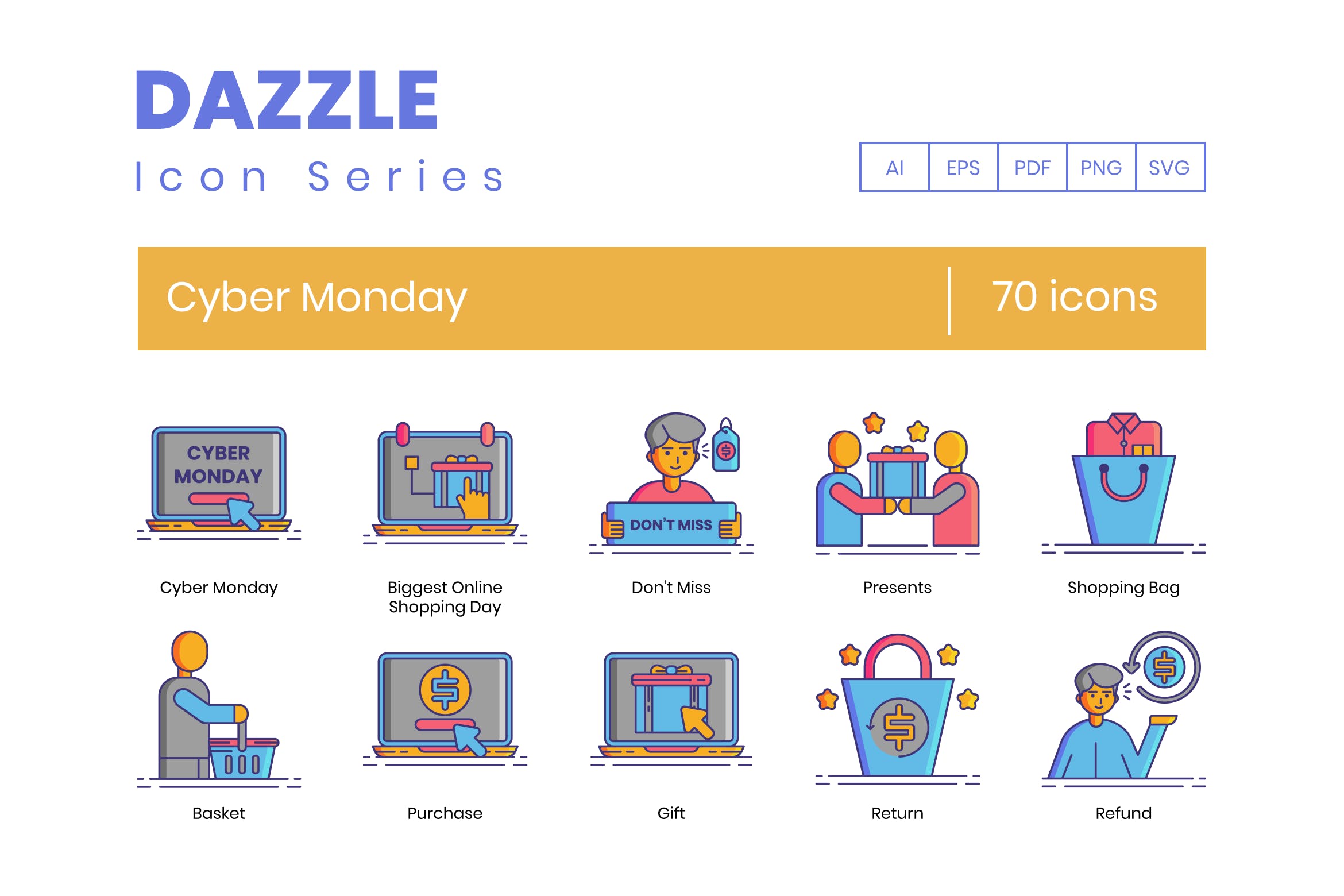 70枚网络星期一购物主题矢量图标素材 70 Cyber Monday Icons | Dazzle Series插图