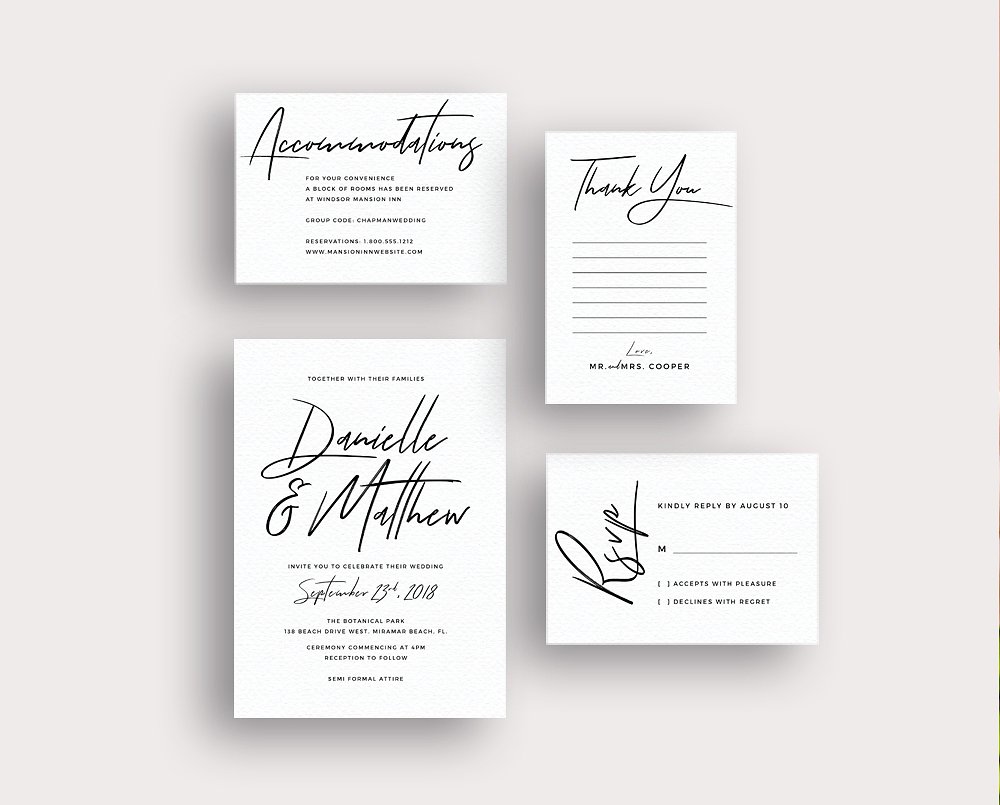 简约婚礼邀请函设计套件 Typography brush script invitations插图(1)