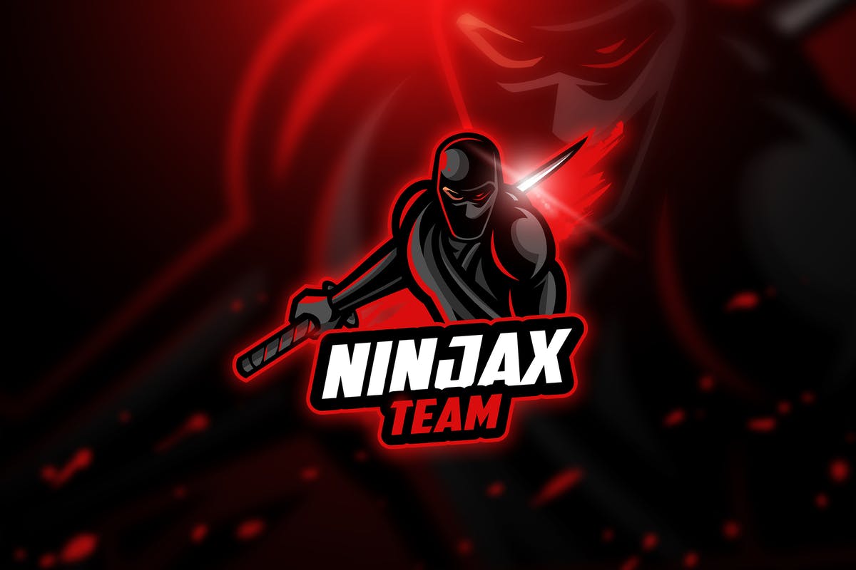 带剑蒙面忍者黑武士电子竞技战队Logo模板 Ninja 2 – Mascot & Esport Logo插图