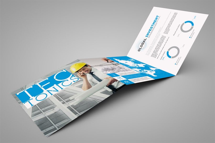 方形三折宣传册传单设计效果图样机 Square Trifold Brochure Mockup插图(1)
