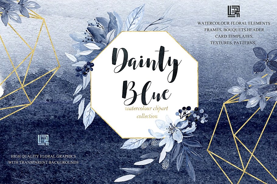 精致的海军蓝手绘花卉 Dainty blue. Navy blue flowers插图(5)