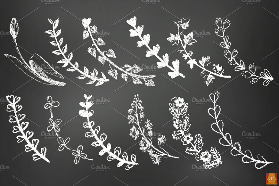 粉笔手绘黑板风格月桂花环剪贴画 Vector PNG Chalkboard style Wreaths插图(2)