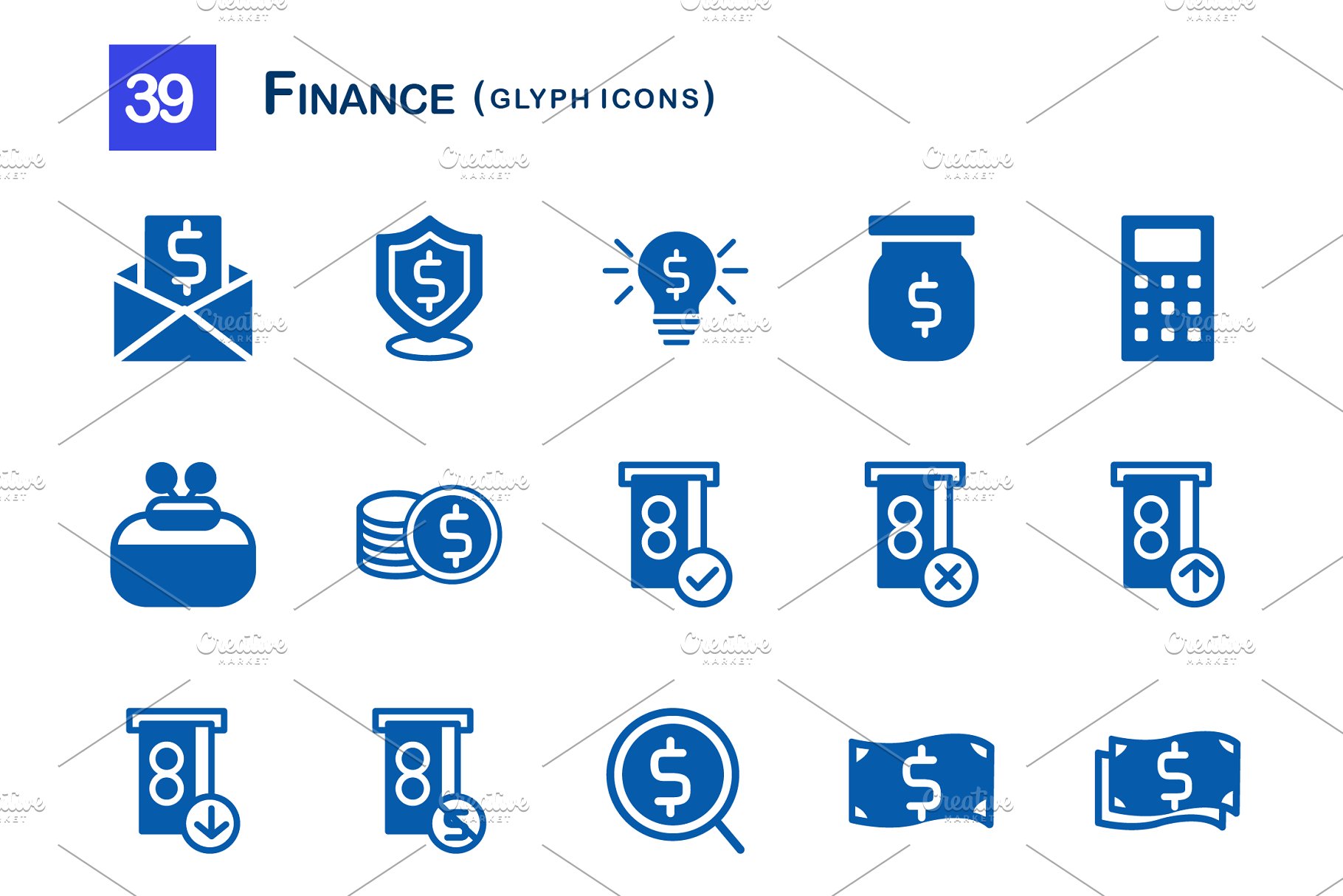 39个金融象形图标 39 Finance Glyph Icons插图(1)