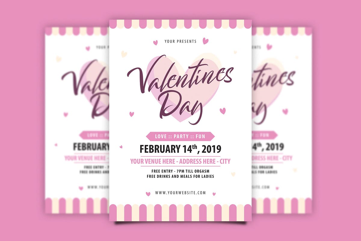 情人节节日主题海报设计模板 Valentine’s Day Flyer插图
