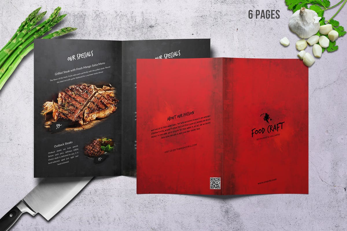 高档餐厅双折页菜单设计PSD模板 Craft Food Bifold Menu – A4 & US Letter.插图