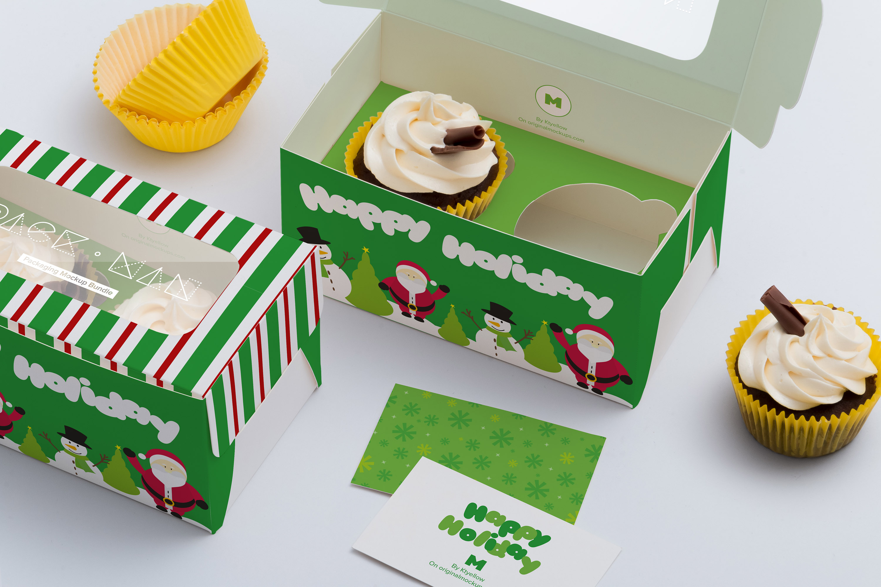 两只装纸杯蛋糕糕点包装外观设计样机模板03 Two Cupcake Box Mockup 03插图
