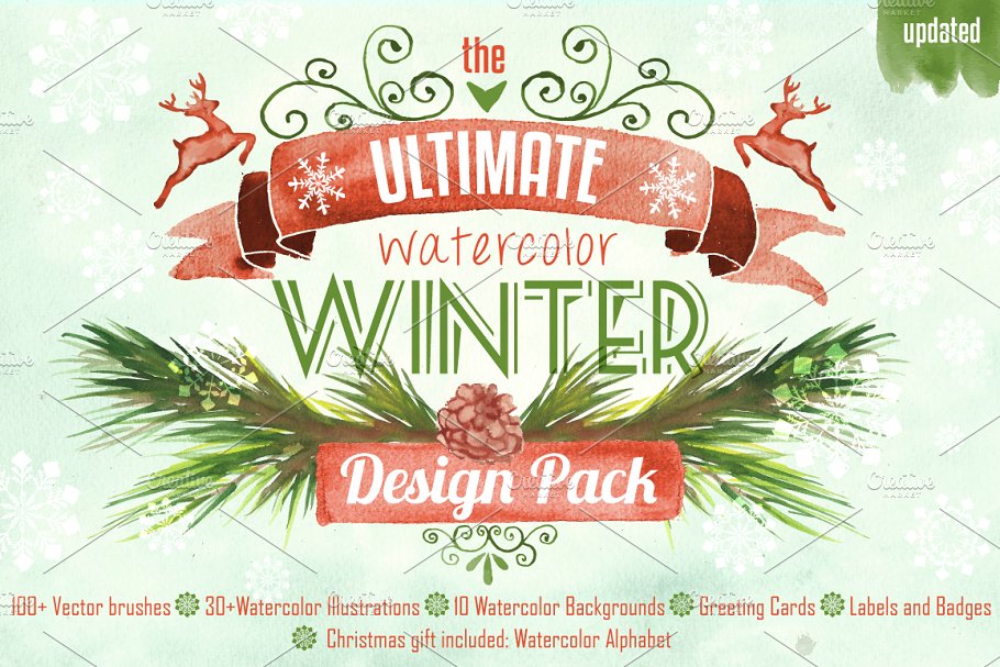 冬天季节性主题设计物料终极素材包 Watercolor Winter Design Pack插图