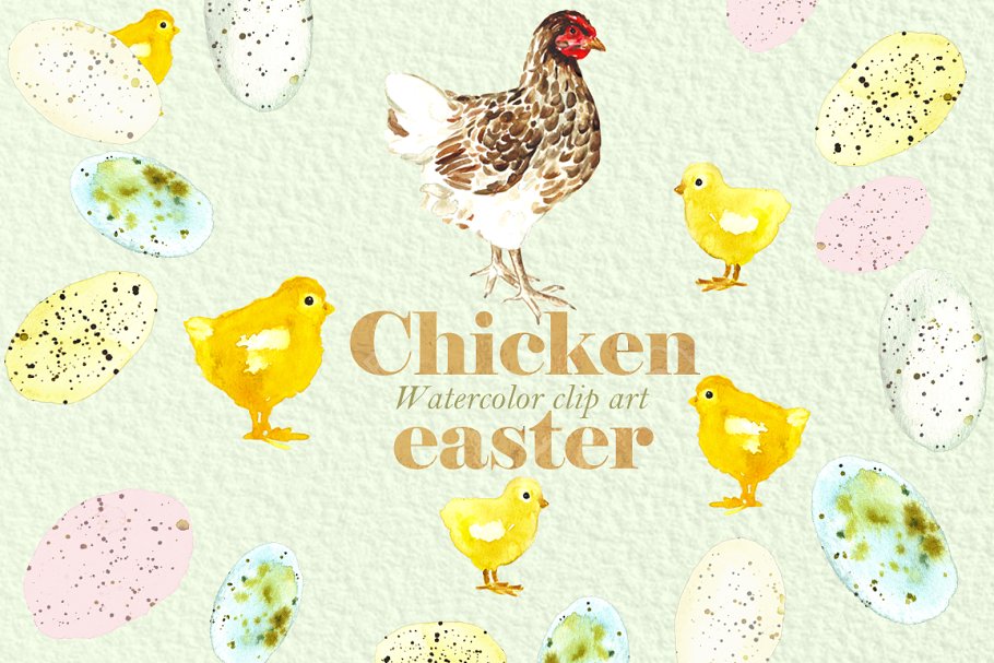 复活节主题小鸡水彩剪贴画 Easter Chicken.Watercolor clipart插图(3)