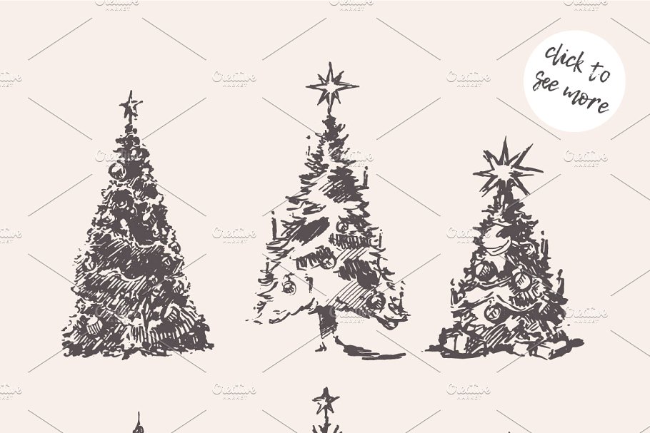 圣诞树钢笔素描图形 Sketches of Christmas trees插图(1)