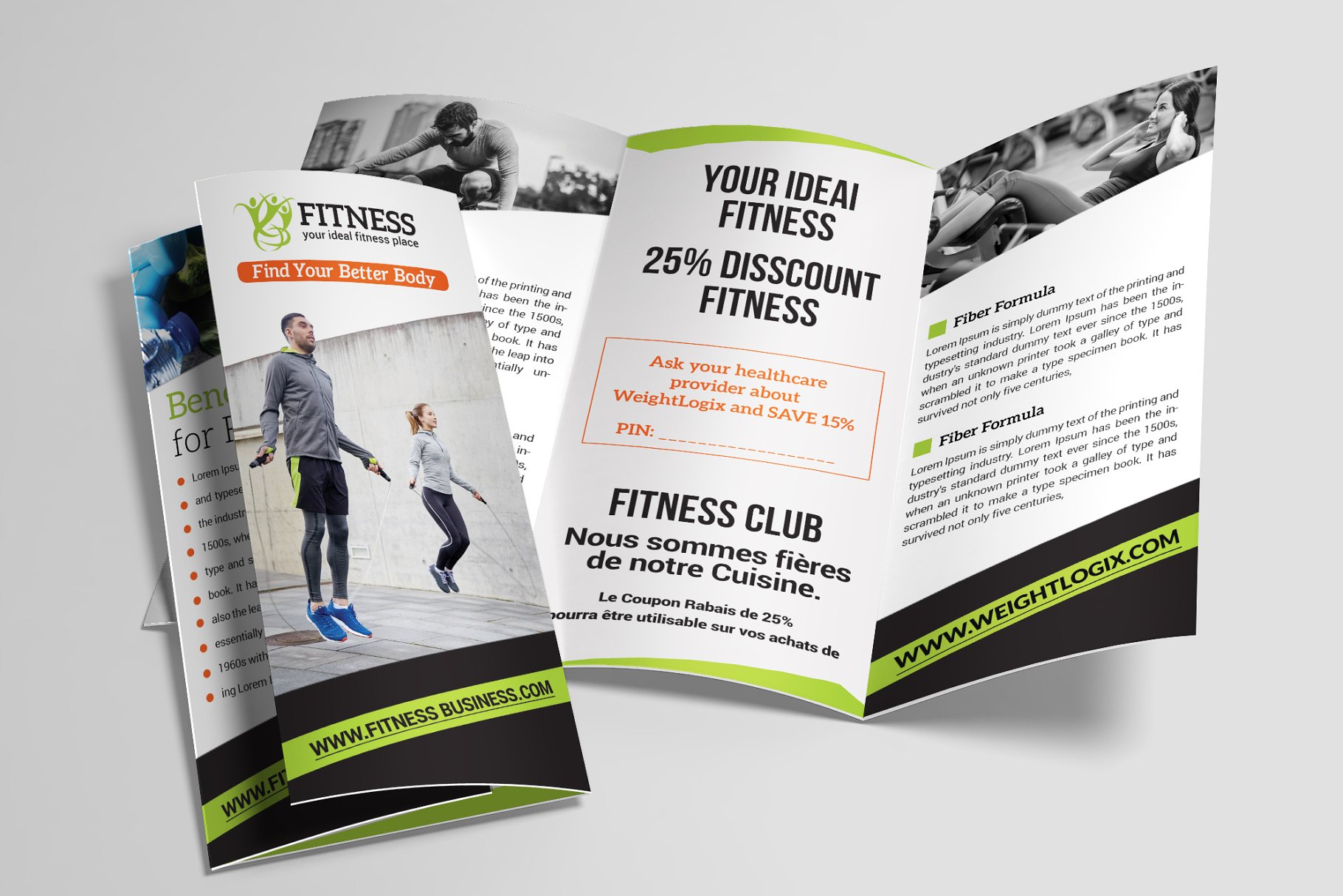 健身健美机构宣传小册子模板合集 Fitness Trifold Brochures Bundle插图(1)